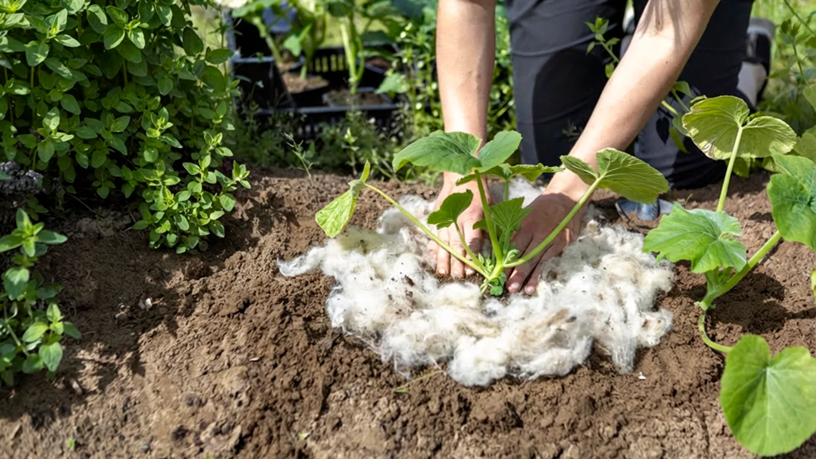 Lampaanvilla-kate käytössä kasvimaalla